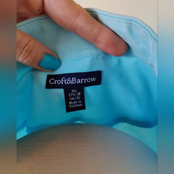 Men's Croft & Barrow teal button down Dress Shirt 🔘 (XL) 🩵💙💚🩵 - Picture 7 of 13